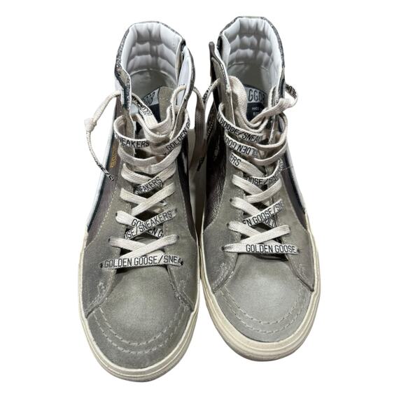 Golden Goose Slide Hi Top Sneaker Metallic Glitter Leather Suede 39 - Picture 4 of 7